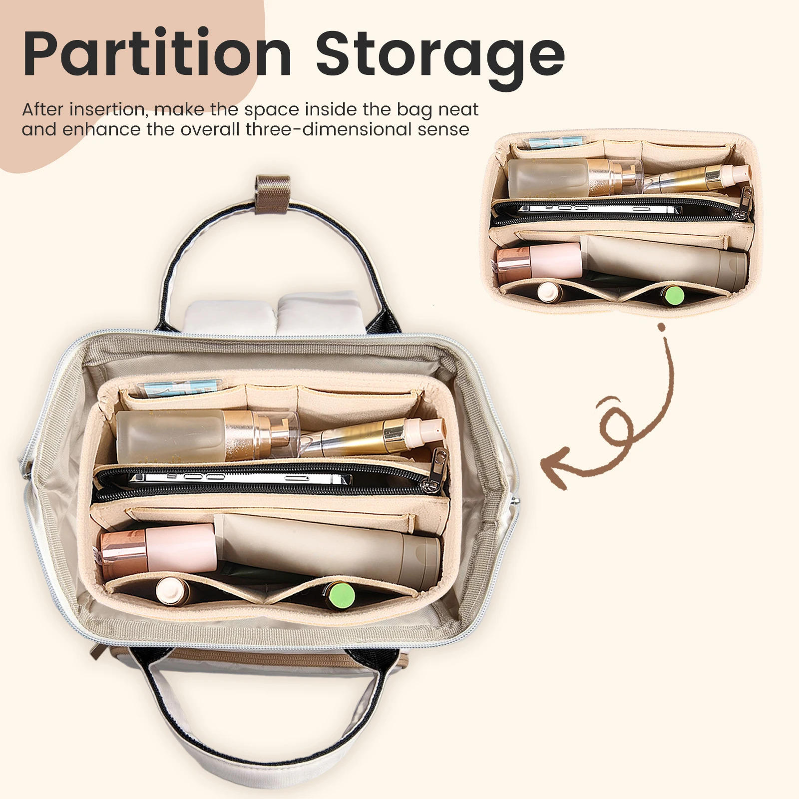 2 in 1 Felt Insert Bag Purse Organizer Insert Liner Travel Portable Makeup Bag Support Storage Bag for Most Handbag Tote 250930