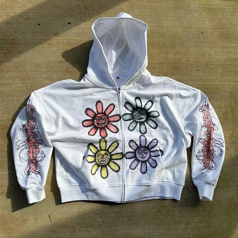 Harajuku Your Mood Hoodies Y2K Sweatshirt Cartoon Flower Graphic Oversized Hoodie Streetwear Gothic Couples Clothes Men Clothing 240702