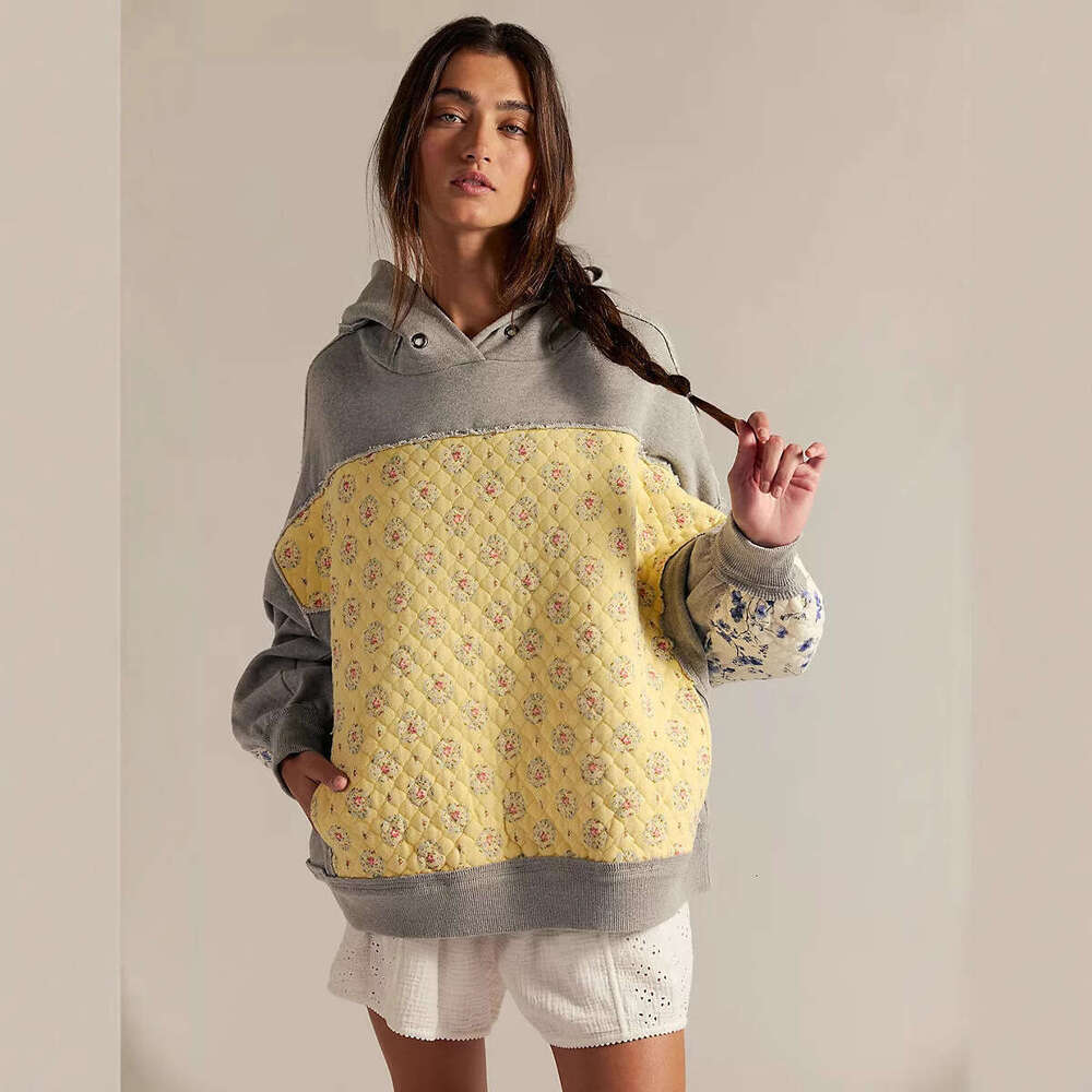 2025 Autumn Winter New Cross-Border European and American Women's Clothing Hooded Embroidered Patchwork Sweatshirt Pullover Casual Top for Women