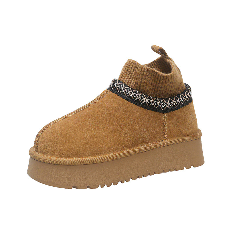 Designer shoes free shipping Thick soled snow boots for women new winter fur one-piece outer wear low top with fleece wool cotton shoes