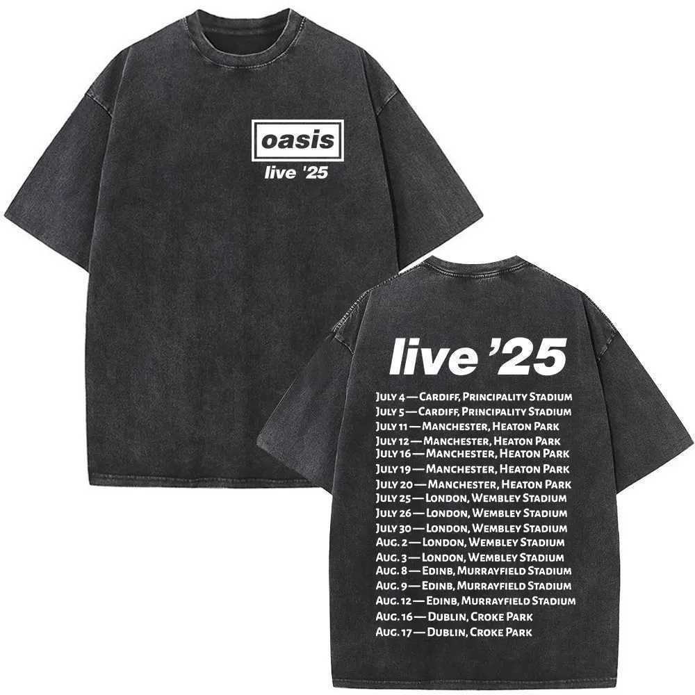 Rock Band OOasis Live 25 Tour Dont Look Back in Anger T Shirt Men Women Vintage Washed Oversized Cotton Short Sleeve TshirtsXJ250929