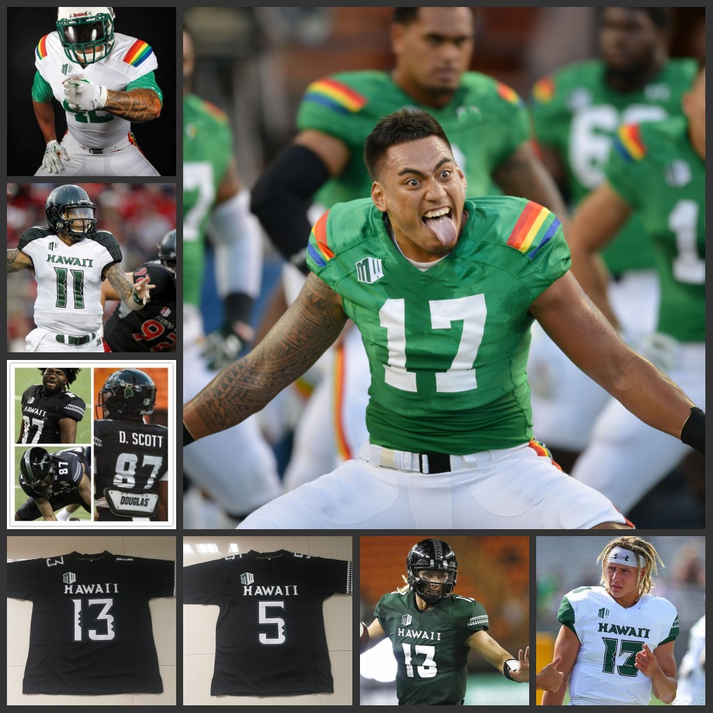 Mens Youth Custom Stitched Hawaii Rainbow Football 27 Koali Nishigaya Landon Sims 31 Dedrick Parson 33 Brock Hedani 38 Robbie Paikai 43 Ronson Jersey 