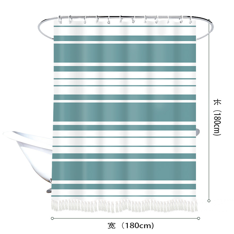 YL-37414 New Arrival Modern Simple Striped Tassel Shower Curtain Bathroom Toilet Partition Screening Curtain