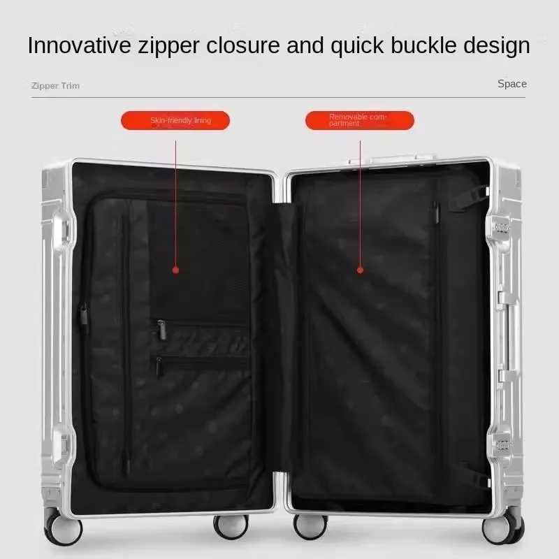 Aluminum Suitcase Metal Luggage 2030 inch Suitcase Trip Cabin Password Trolley Case Almg Alloy Travel Wheeled LuggageL250929