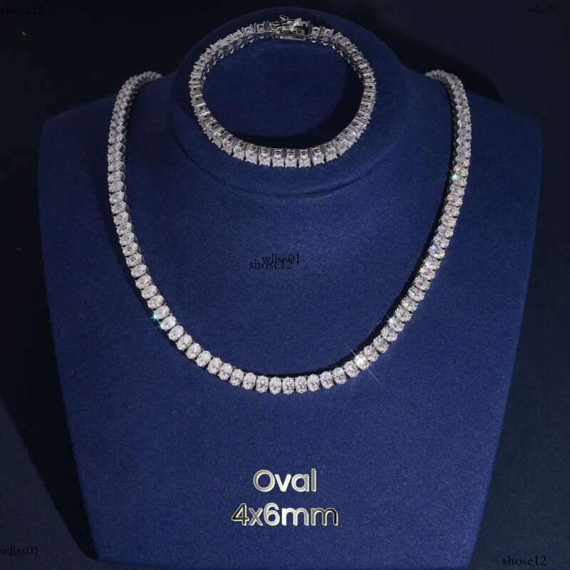 GRA Certification Oval Cut 4X6mm Fancy Shape Chain Sier Moissanite Tennis Necklace Rapper Jewelry