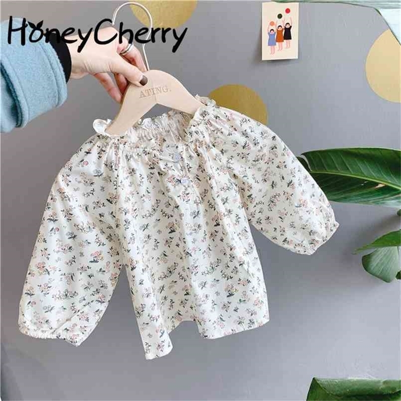 Children's Spring Girl's Long Sleeve Shirt With Floral Ear Baby girl Clothes Girl cotton Blouse 210702