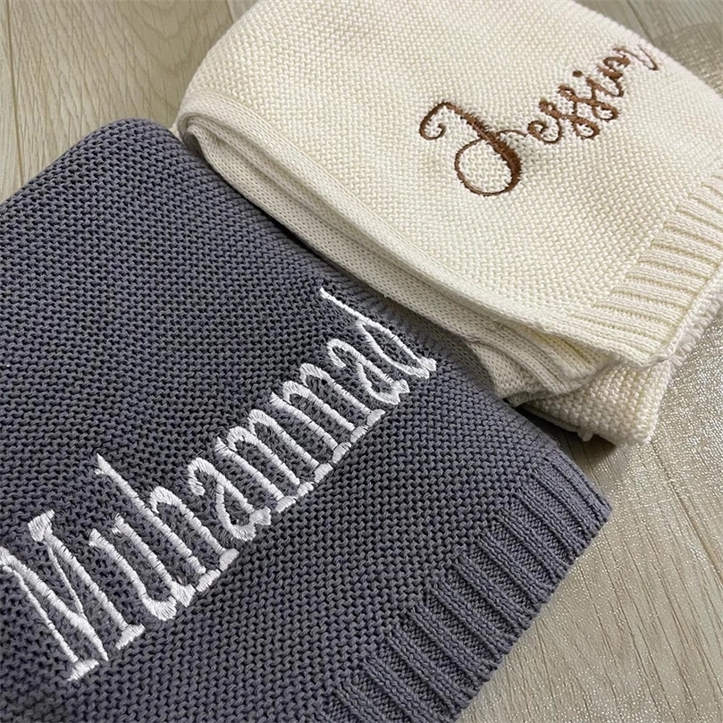 Cotton Knitted Blanket Personalized Embroidered Name Baby Boy Girl Soft Shower Breathable Stroller 240711