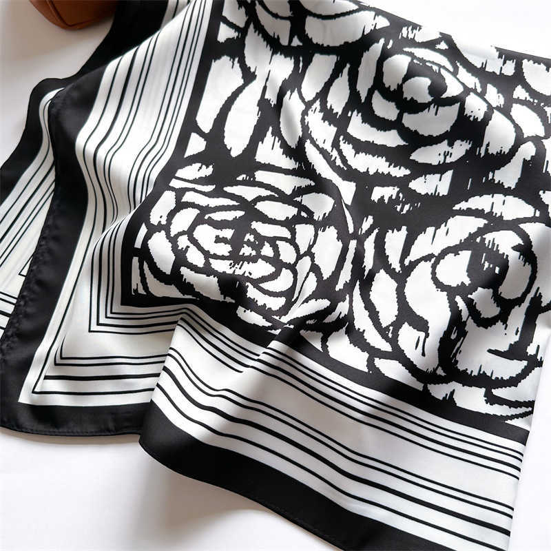 Scarf Simple Line Shawl Twill Silk Large Square Scarf 90cm Autumn Winter Travel Headscarf H250930