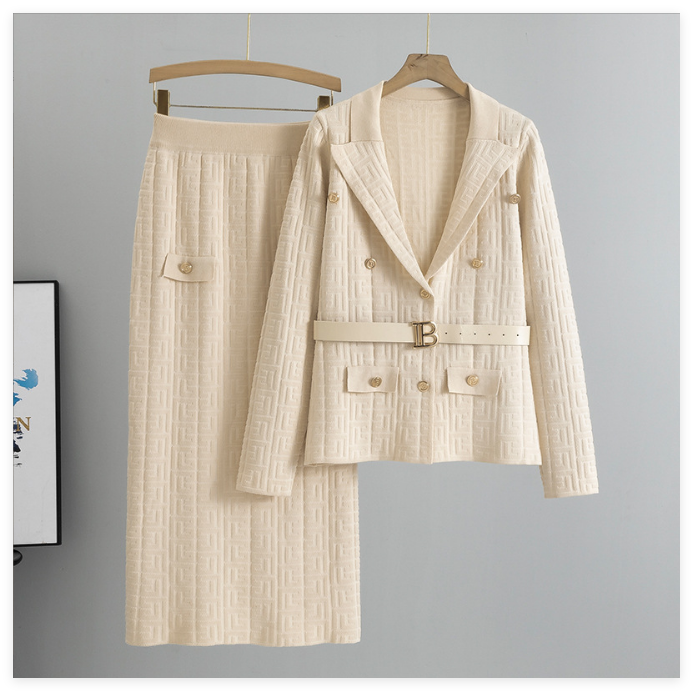 2025 Designer Two Piece Set Women Clothing knitting Cardigan Sweater Hip Wrap Skirt Autumn and Winter Round neck striped fashion Long Sleeve Highend Jacquard Coats