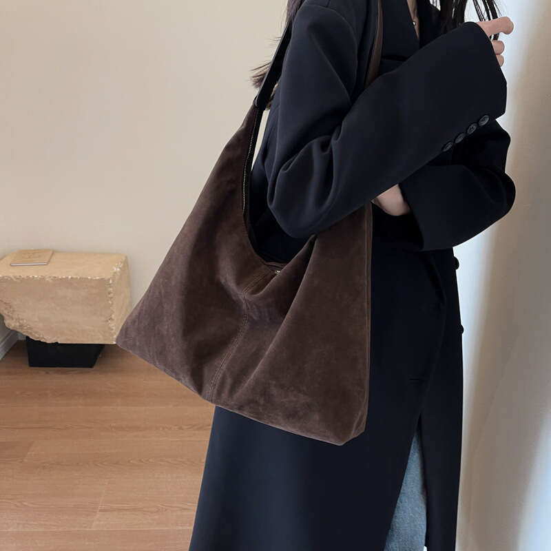 designer bag Luxury bag Suede for Women, Autumn New Trendy Solid Color Shoulder Bag, Casual Large Capacity Commuter Tote Bag