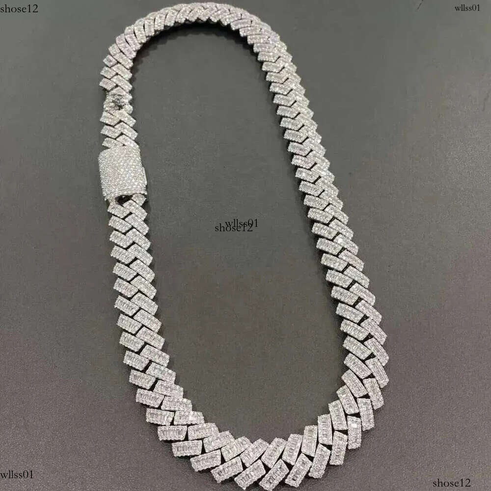 15mm Baguette Iced Out Sier Hiphop VVS Dia Moissanite Cuban k Chain