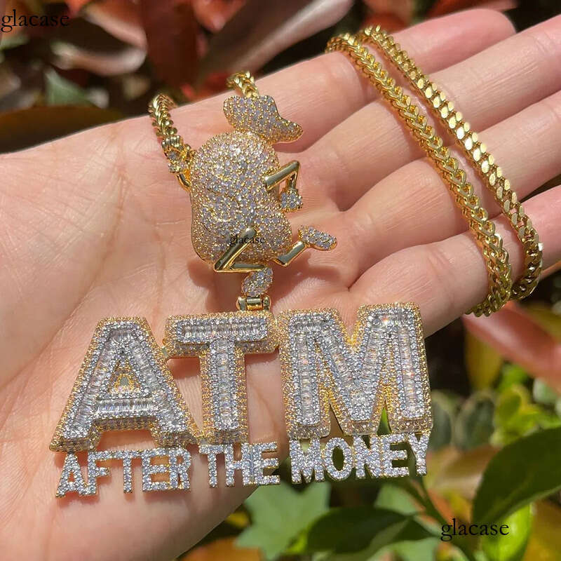 Hip Hop Running ATM Pendant Necklace 5A Zircon Gold Plating Women Mens Jewelry Gifi 05
