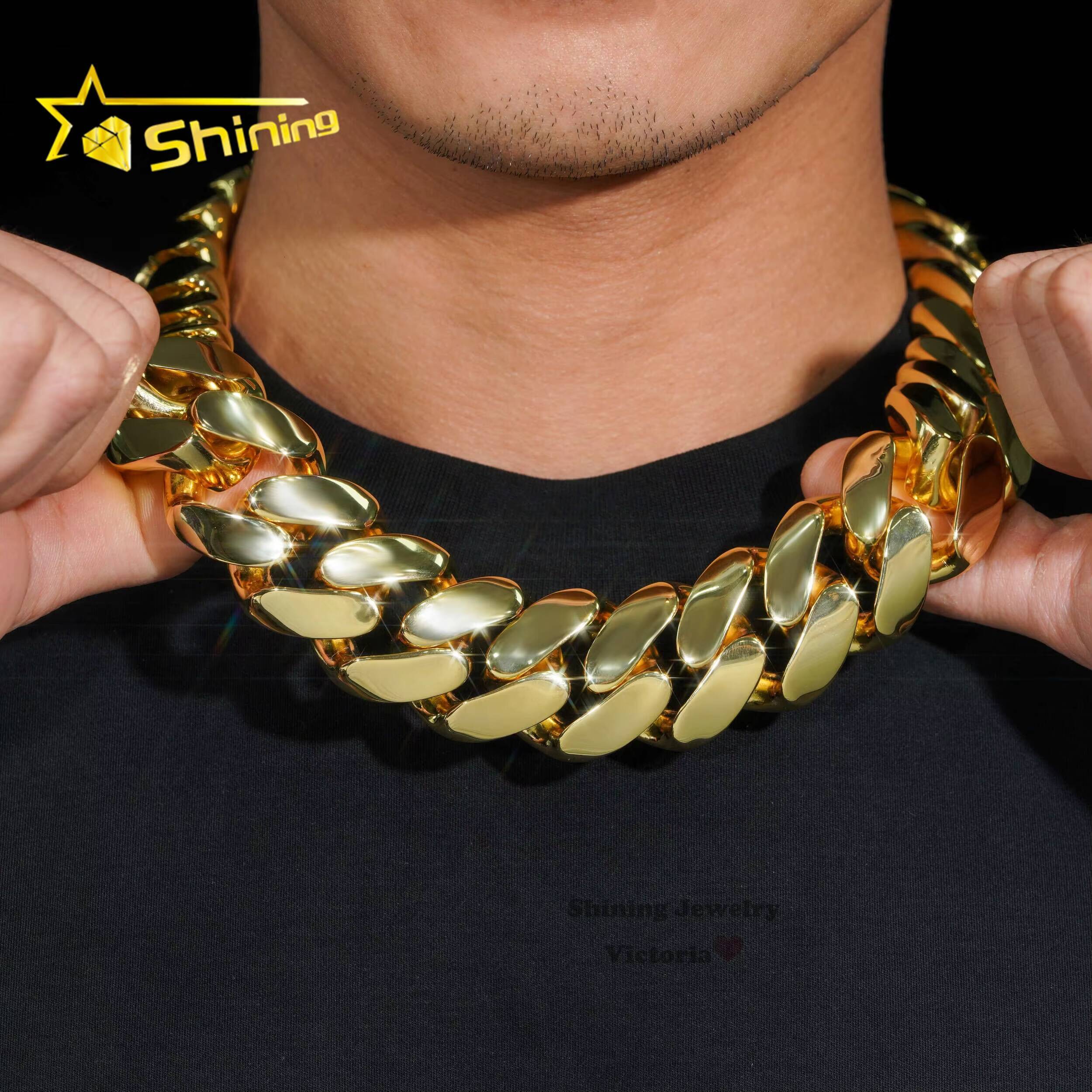 Custom Super Thick Heavy Rock Men Necklace 18K Gold Plated Brass Miami Cuban Link 30MM Cuban Chain With Moissanite Diamond Lock