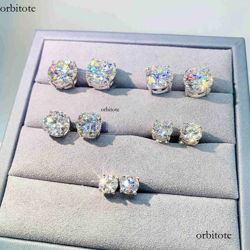 Dia VVS Round S 10K 14K Solid Gold Stud Women Men Moissanite Earrings c3