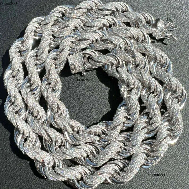 Twisted Moissanite Rope Chain for Men Custom Hip Hop Iced 9mm Thickness Sier Jewelry Necklaces CHRISTIAN Hiphop AAAAA+ 53