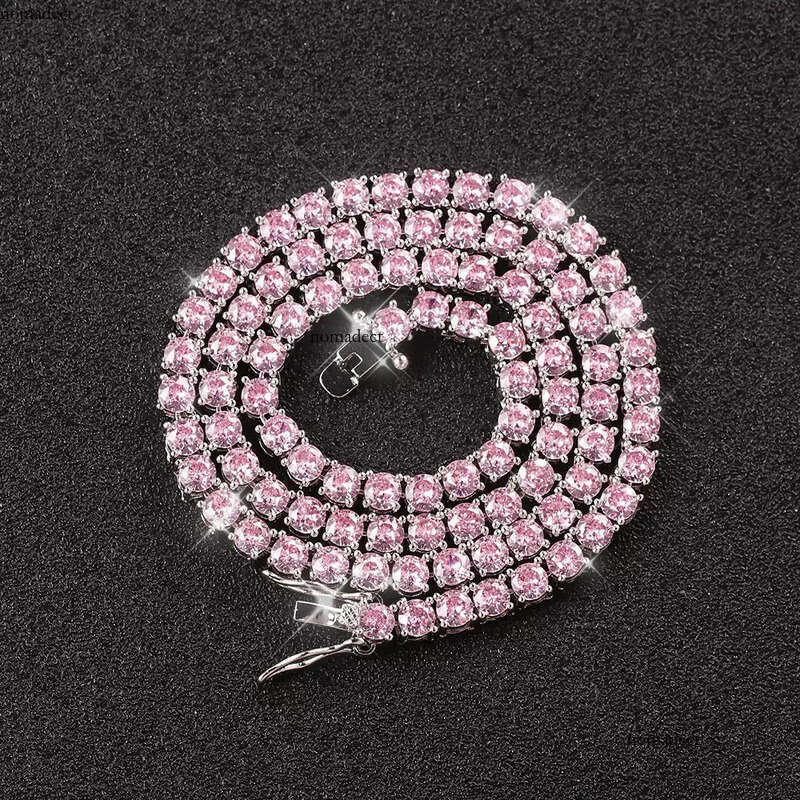 Hip Hop Charm Necklace Designer Jewelry Sexy Iced Out Bling Vvs Sliver Purple Gold Pink moissanite Tennis Chain For Women Men 9d
