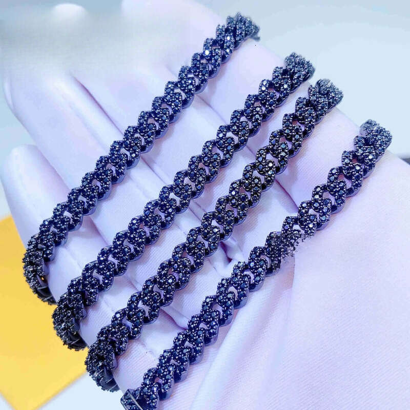 Cheap Price Solid Sier 6mm 8mm Hip Hop Iced Out Vvs Black Color Dia Moissanite Cuban Link Chain