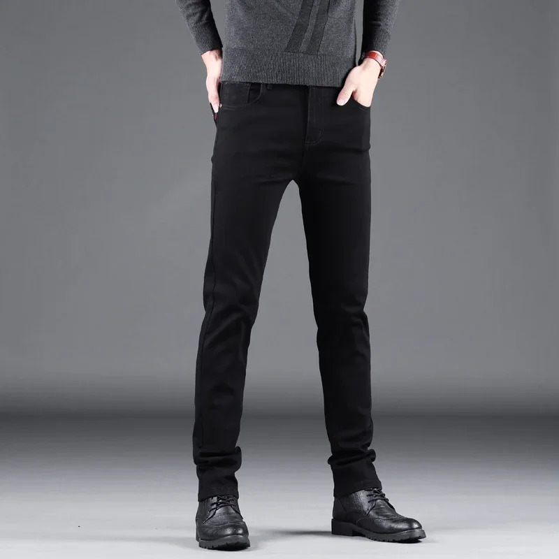 Spring Autumn Mens Pure Black Slim Jeans Elastic Straight Pants Business Fashion Leisure Korean Vintage Denim Pants Male 250922 - view 5