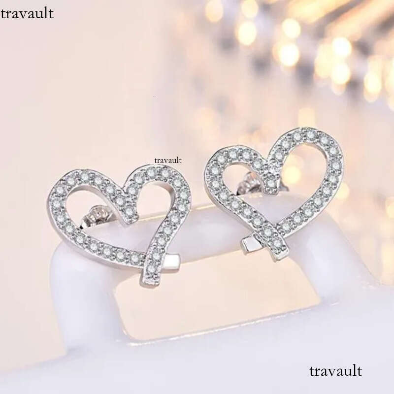 Designer Love Heart Stud Earrings with Crystal Gold Plated Shining Dia Sweet Earring Earings Ear Rings Jewelry for Women White Zircon
