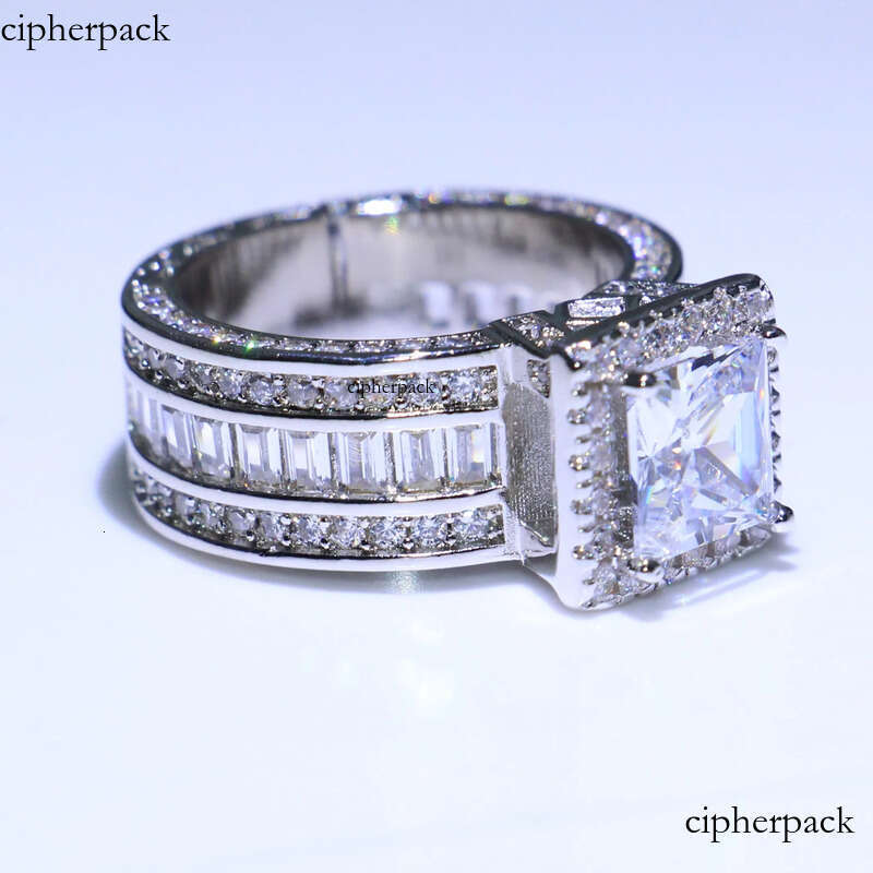 Wholesale Professional Jewelry Sterling Sier Princess Cut White Topaz CZ Dia Pave Promise Women Wedding Engagement Ring 7b