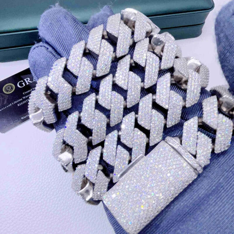 moissanite jewelry cuban link chain Iced Out Pass Dia Tester Vvs Moissanite Jewelry Necklace Bracelet Women 14mm chains for men designer jewlery