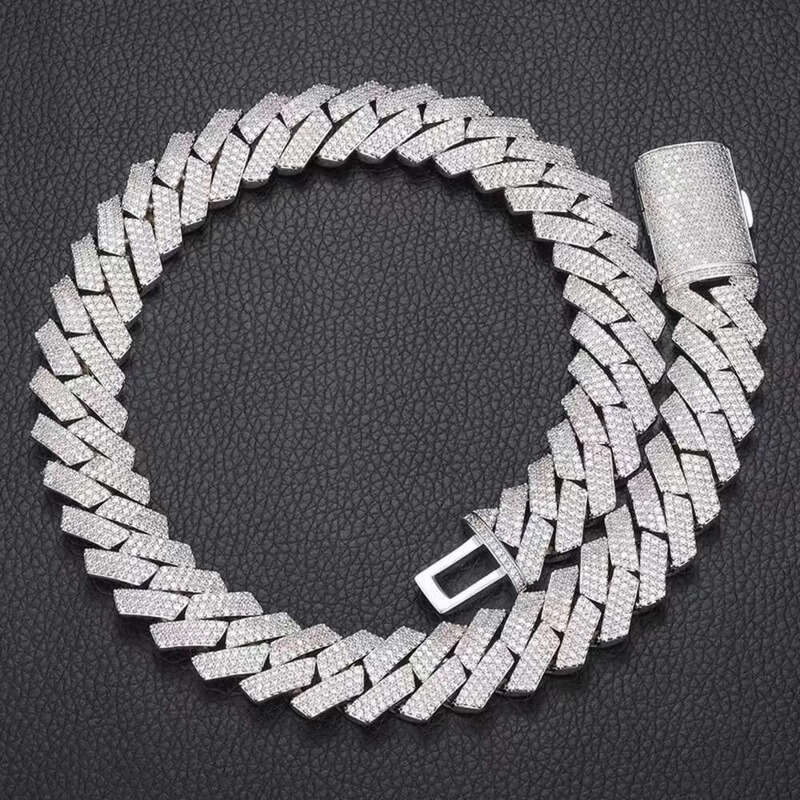 Fashion Jewelry Designer Cuban Chain, Pure Sier Tin 3 Rows Mosonite Necklace Men's Gift Gothic Iced Pendant with Dia Tester
