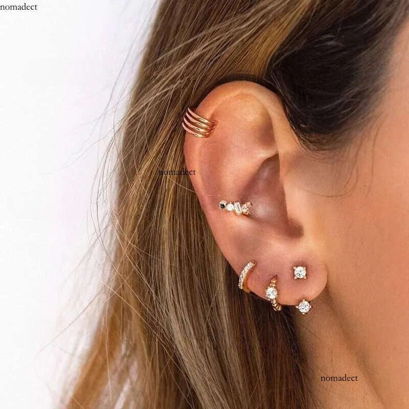 / gold-plated sier ear Clips For Women Dainty Baguette Round Zircon CZ Conch Ear Cuff Earrings Fashion Trend Jewelry 02