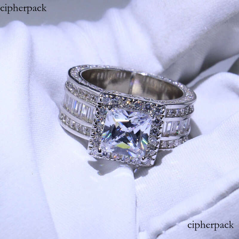 Wholesale Professional Jewelry Sterling Sier Princess Cut White Topaz CZ Dia Pave Promise Women Wedding Engagement Ring 7b