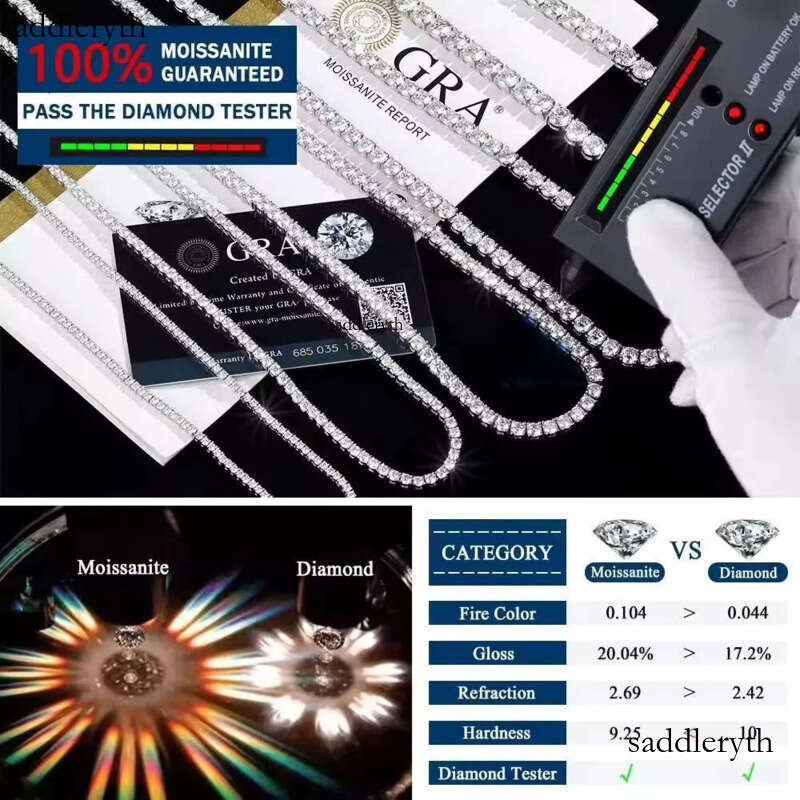 Iced Out Necklace Link Sier 3MM 4MM 5MM VVS Moissanite Tennis Chain for Party Gift 0a 1a
