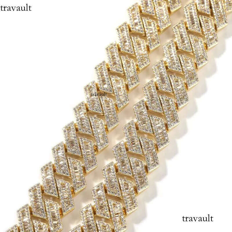 DHCollections 18mm Baguette Cuban Necklace Iced Out Hip Hop Jewelry for Men Women in Gold and Sier with Multiple Length Options