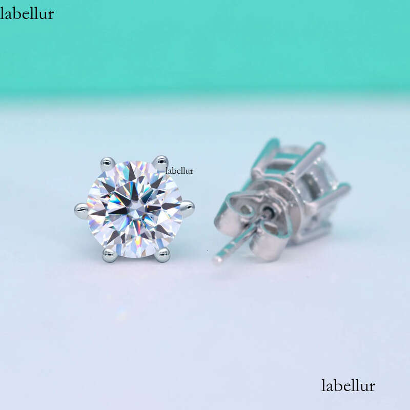 Classical Six Claw Stud Earrings Soilatire Simple Fine Jewelry Real 100% Sterling Sier Round Cut White Moissanite Dia Party Eternity Women Wedding Ear