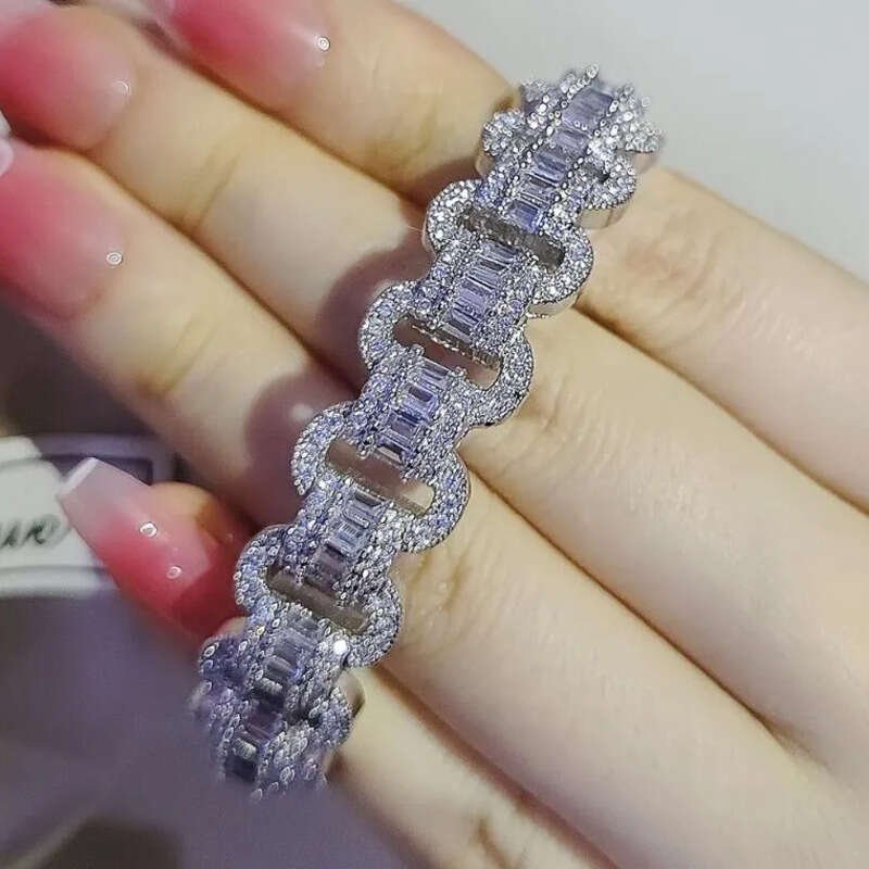 Elegent Wedding Bracelets Jewelry Sterling Sier T Princess Cut White 5A Cubic Zircon CZ Dia Gemstones Party Women Open Bangle For Lover Gift