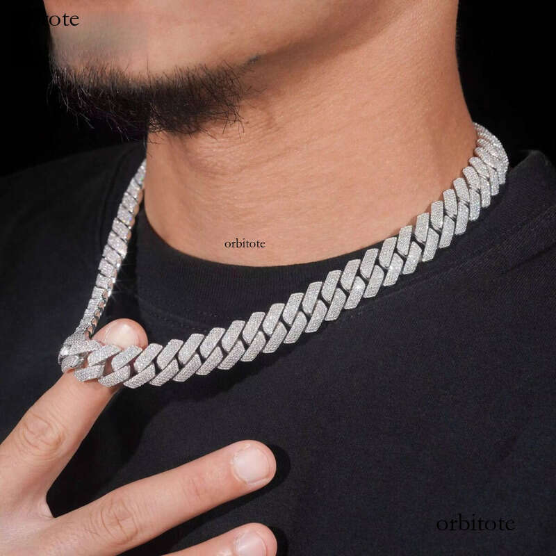 Iced Out Jewelry Hip Hop15mm 3Row Necklace S Gold Plated Pass Test VVS Moissanite Dia Cuban Link Chain 00