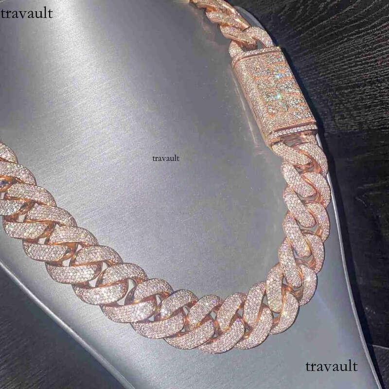 Pendant Necklaces Zuanfa Jewelry Hip Hop Rose Gold Made Miami VVS Moissanite Dia Cuban Link Chain with Custom Name Clasp 25M