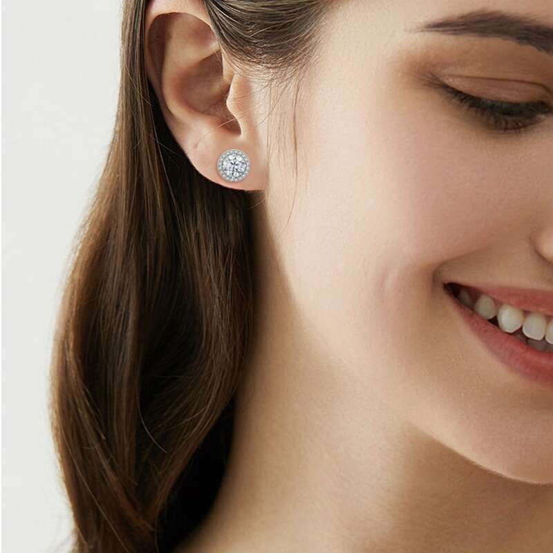 Moissanite Earrings Designer For Women With Certificate Solid Sterling Sier Plated Gold Circle Micro Inlaid Dia Stud Ear ring Mens Jewelry Woman Gift