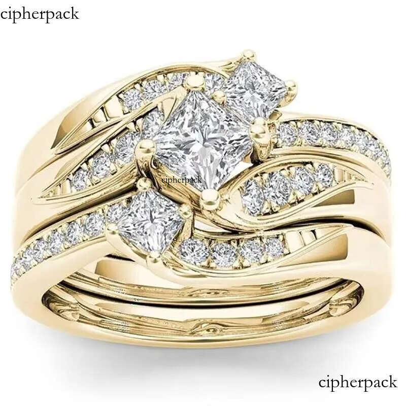DHcollections Rose Gold Plated Simulated Dia Micro Set With Zircon Three Engagement Ring 1b