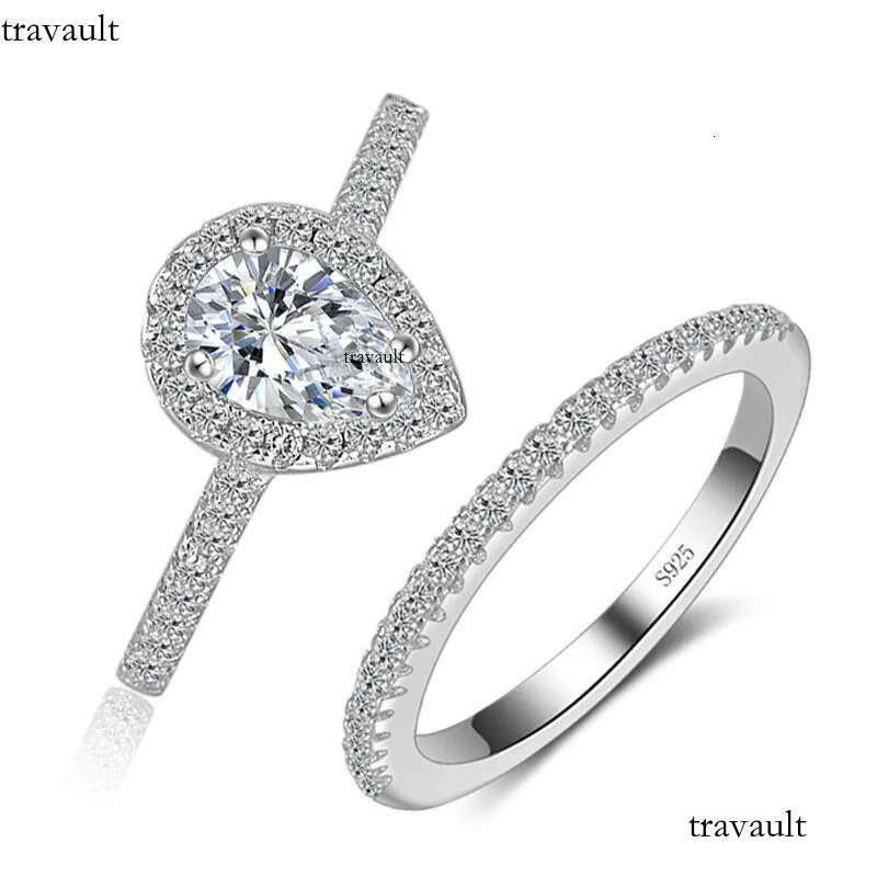 2025 Rulalei Jewelry Sterling Sier Pear Cut White Lab Moissanite Dia High Quality Party Promise Women Wedding Couple Ring Set Gift