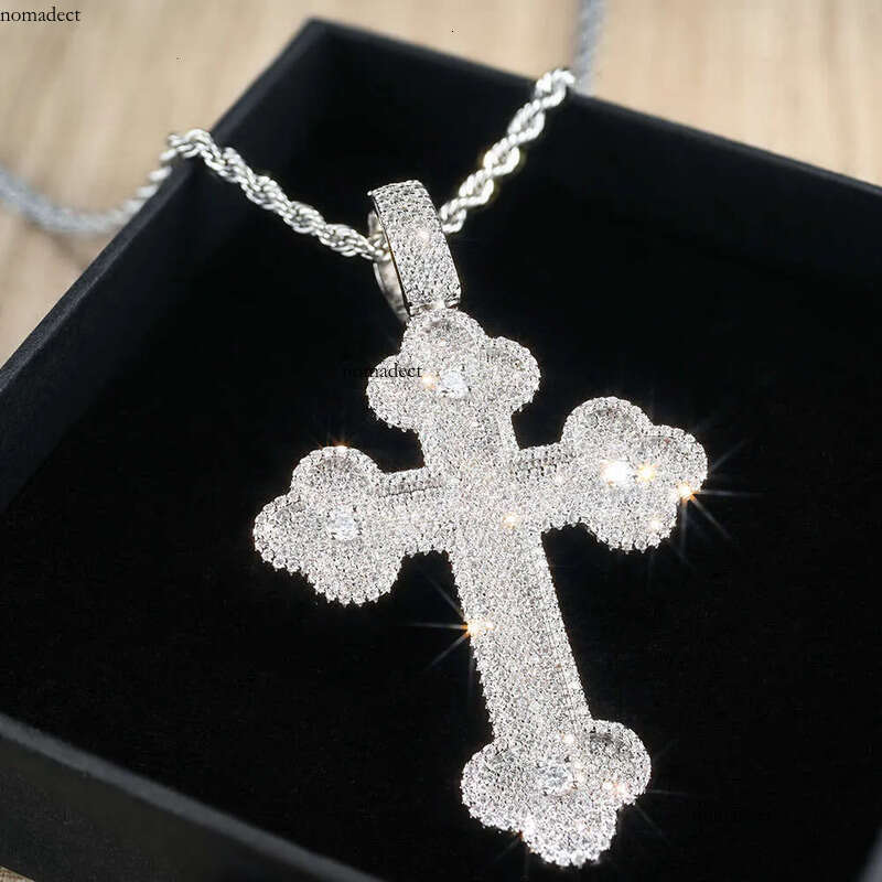 iced out S Sier Gold Plated VVS Moissanite Hip Hop Cross Pendant For Necklace f3