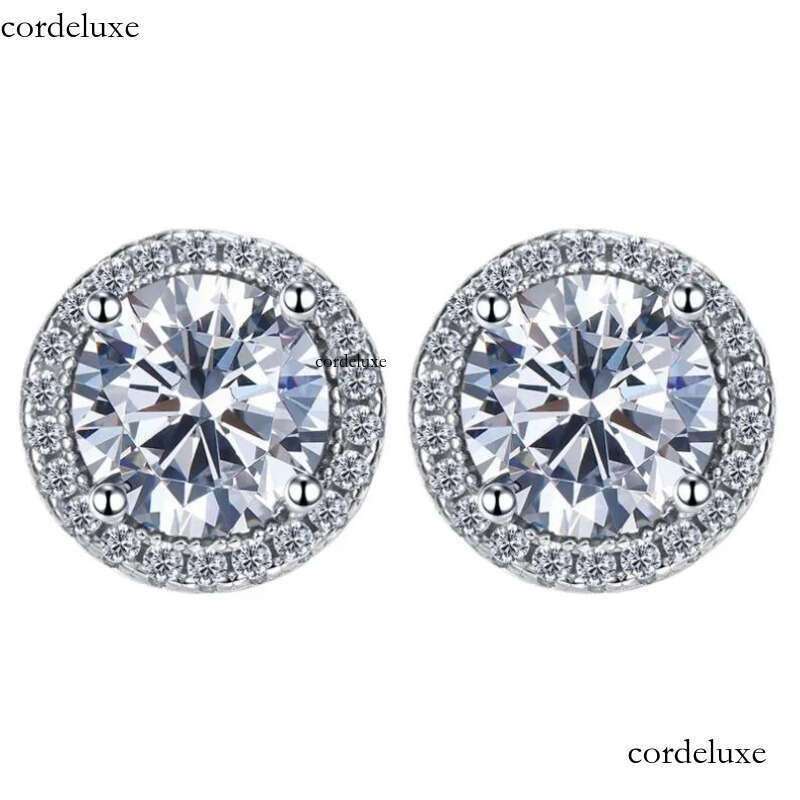 Ins Top Sell Stud Earrings Moissanite Dia Simple Fashion Jewelry Round Cut Gemstones Party High Quality Eternity Classical Women Circle Earring Gift 2