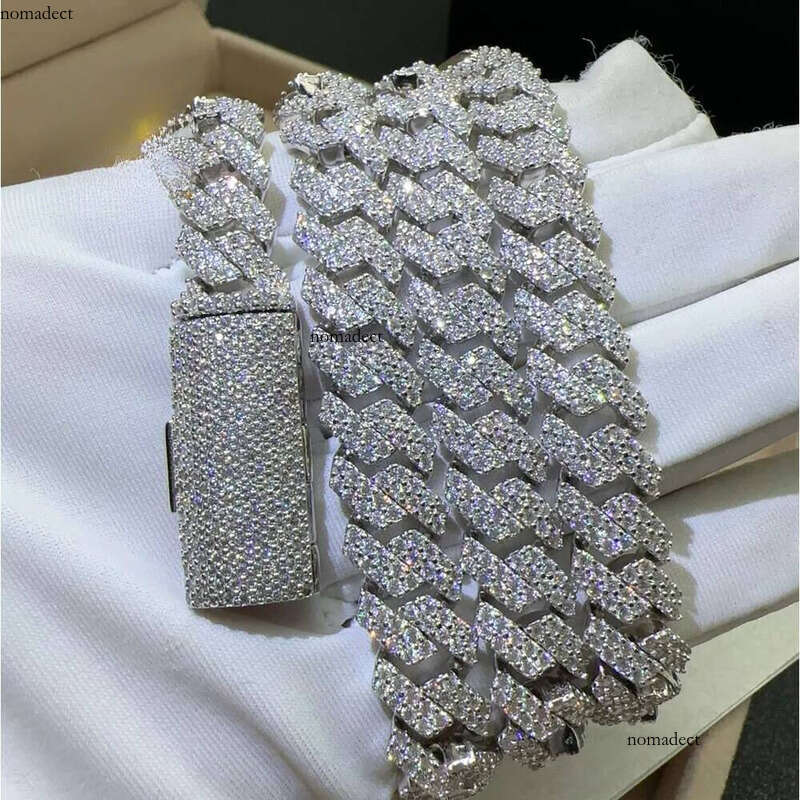 pendant necklaces designer for men Fine jewelry pass dia tester iced out Miami necklace Sterling Sier 14mm cuban link chain moissanite ea
