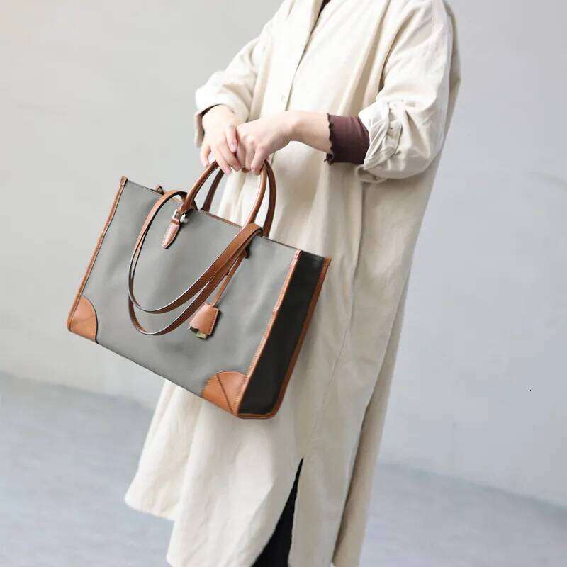 Luxury bag Women Nylon Genuine Leather Tote Portable Large Capacity Handbag With Computer Compartment For Working Shoulder Bags