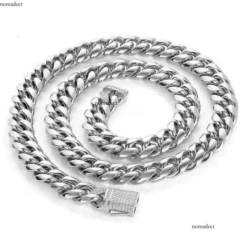 Hip Hop Miami Titanium Steel Mens Nece Bracelet Set with Zircon Spring Buckle Cuban Link Gold Chain Popular Jewelry chains 77