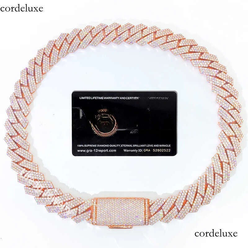 Sier VVS Moissanite Jewelry Rose Gold Plated Cuban Chain Hip Hop Necklace for Men and Women b1