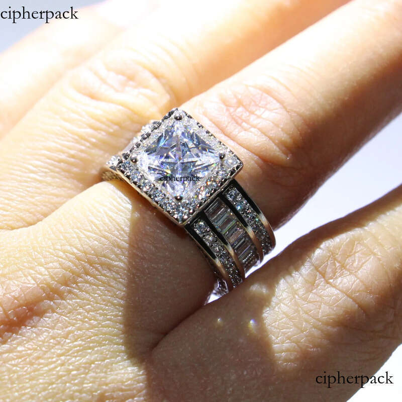Wholesale Professional Jewelry Sterling Sier Princess Cut White Topaz CZ Dia Pave Promise Women Wedding Engagement Ring 7b