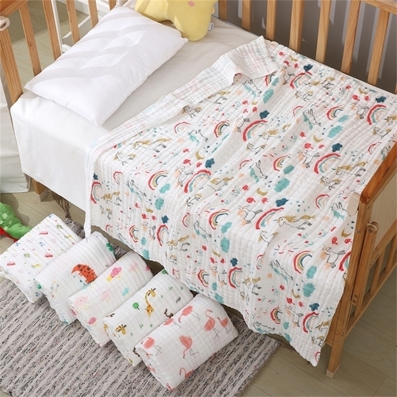 HereNice Newborn Soft Animal Print Blanket Baby Cotton Bath Towel Blankets Kid Muslin Swaddle Wrap Girl Boy Cute Gauze LJ201208