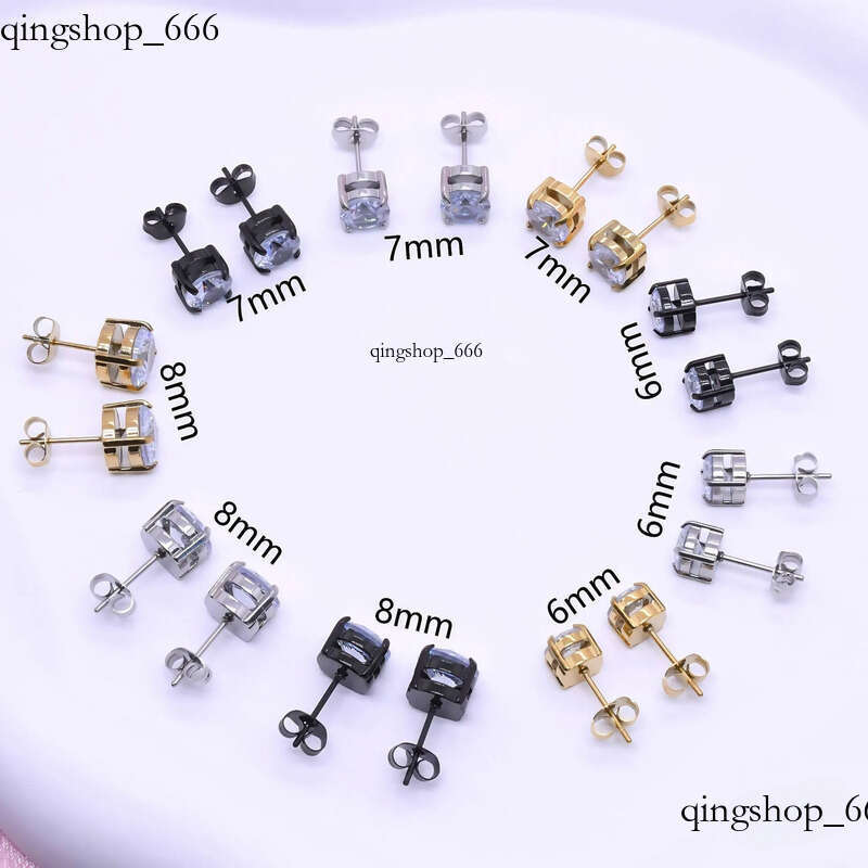 Stainless Steel Four-Prong Inlaid Zircon Crystal Simple Personality Small Earrings 56
