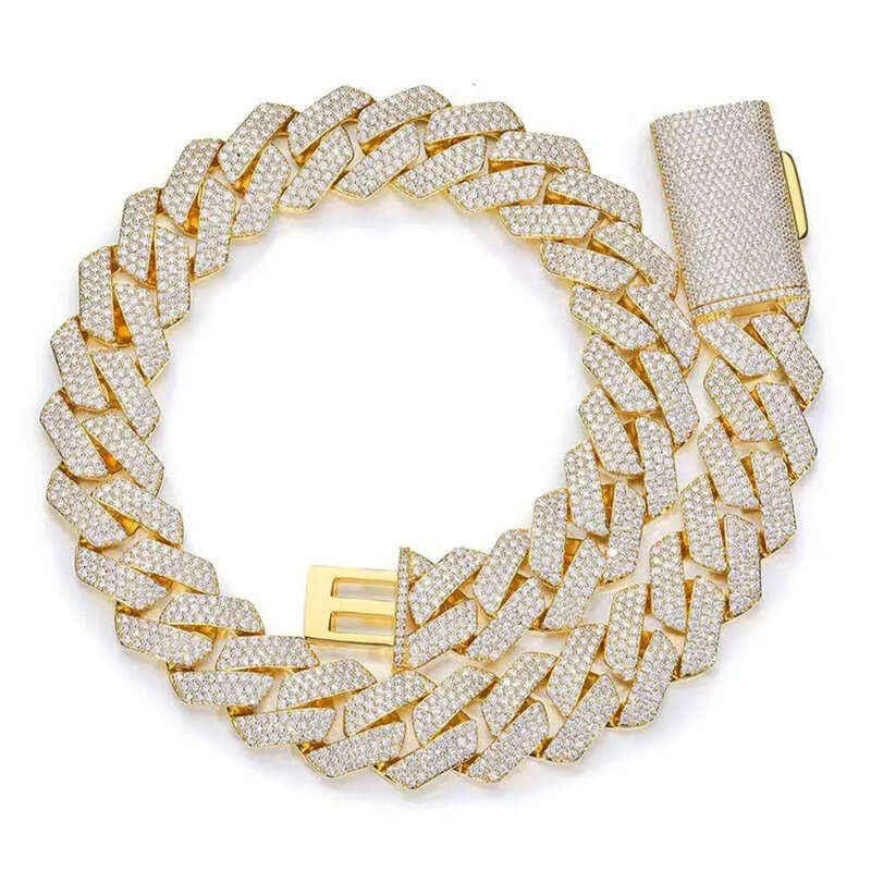 Fashion Jewelry Designer Cuban Chain, Pure Sier Tin 3 Rows Mosonite Necklace Men's Gift Gothic Iced Pendant with Dia Tester