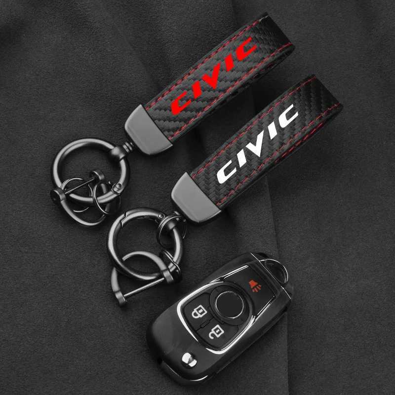 Leather Carbon Fiber Car Ring Keychain Trinket Zinc Alloy Keyrings Rotate 360 Degrees For Honda Civic 8Th 10Th Gen Accessories W250915