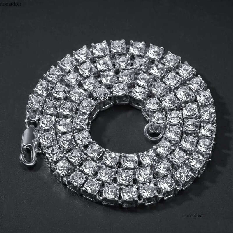 Designer mens hiphop chains dia one row tennis hip hop jewelry necklace 3mm 4mm sier rose gold crystal chain necklaces 55