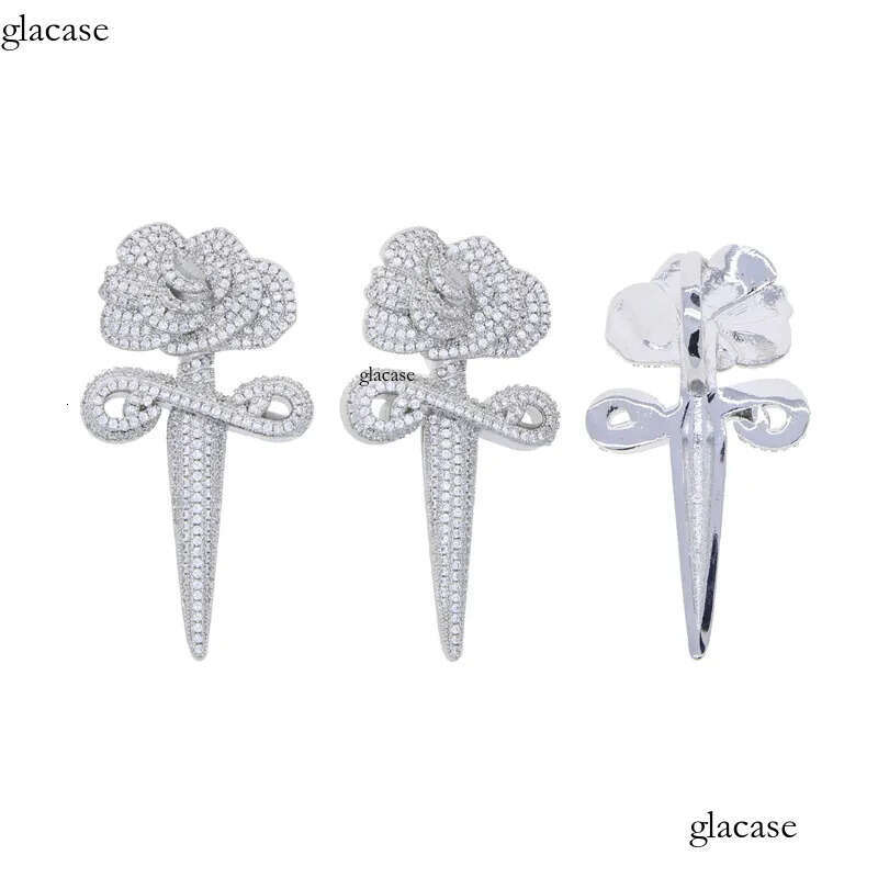 Hip Hop Rose Flower Cross Pendant Necklace 5A Zircon White Gold Plated Religious Jewelry 74
